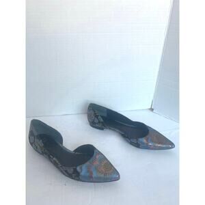 Marc Fisher D’Orsay Blue Gold Floral Pattern Flat Slip On Pointy Toe Shoes 9.5M